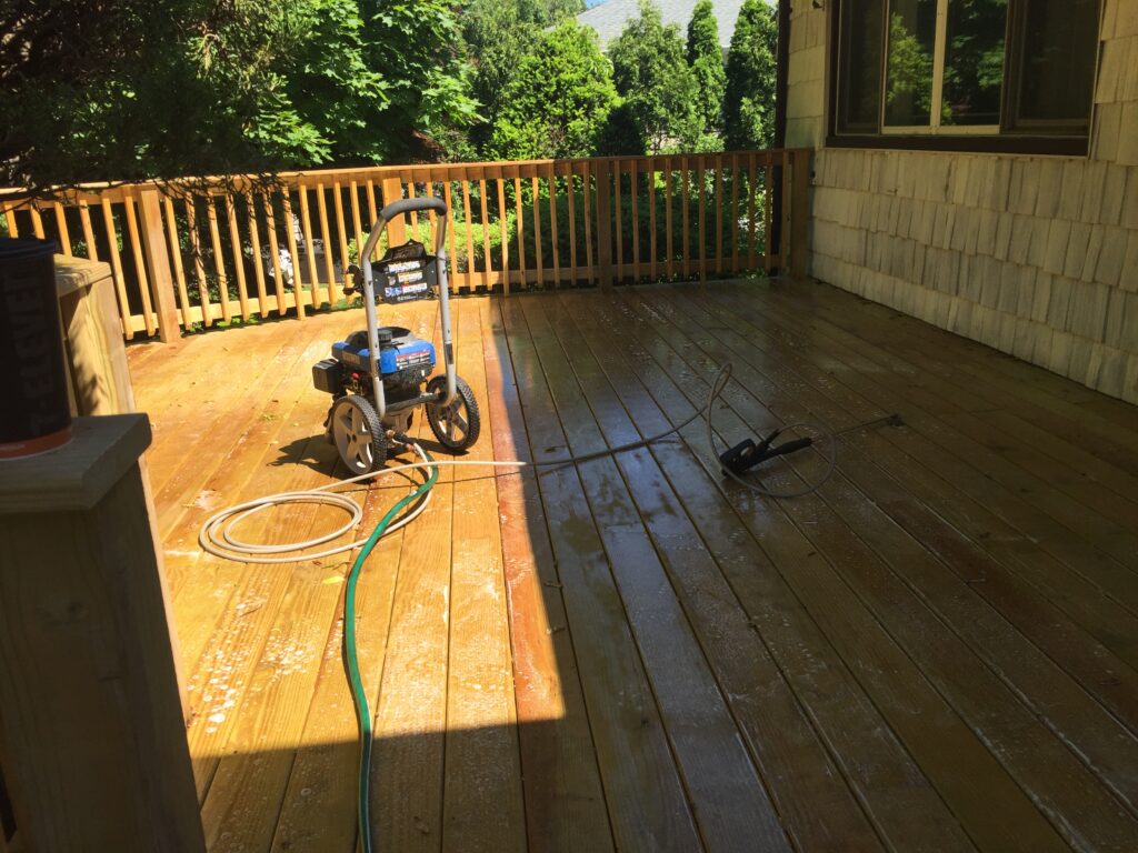 Power washing before deck painting, Nassau County, NY